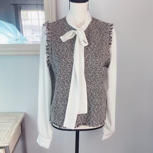 Shein white tweed long sleeve tie blouse